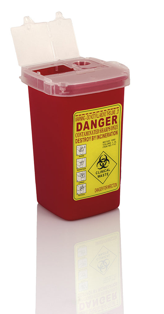 Sharps Container with Cover, Yellow, 1L
